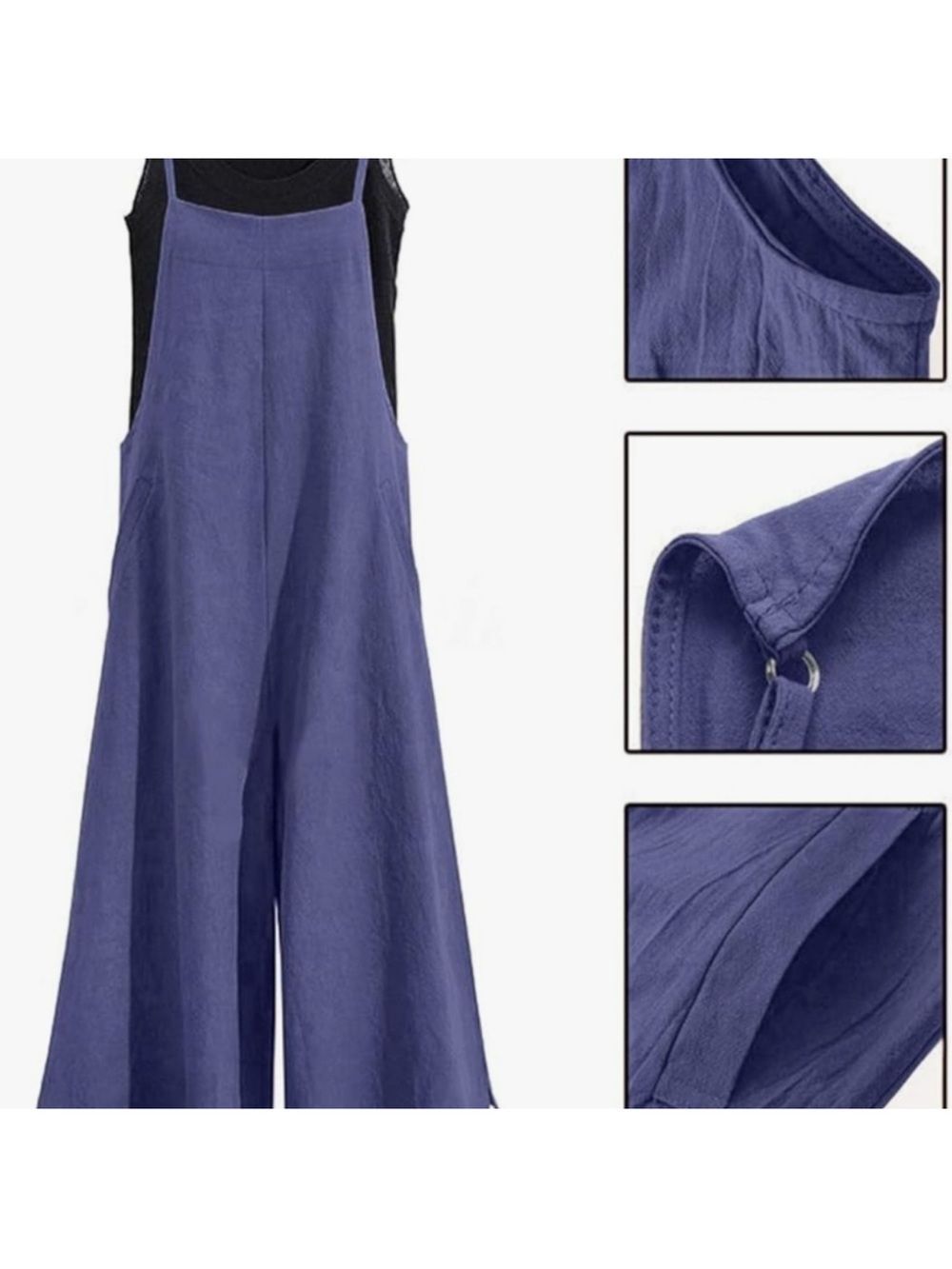 Women's Boho Blue Wide Leg Cotton Jumper Romper Size XL